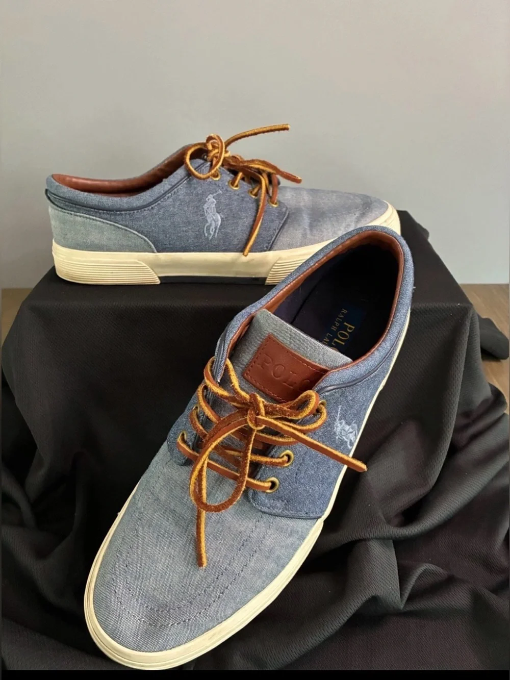 Polo Ralph Lauren Men's Size 9D Blue Classic Low-Top Denim Sneakers Shoes Faxon